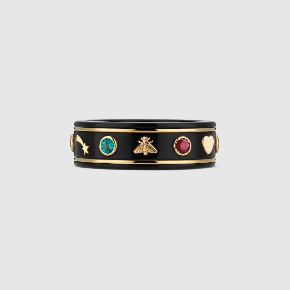 18K Double Gucci Icon With Gemstones Corundum Ring
