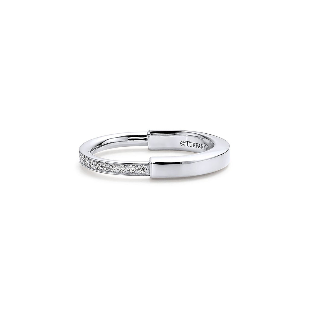 18K Tiffany Lock Diamonds White Gold Ring