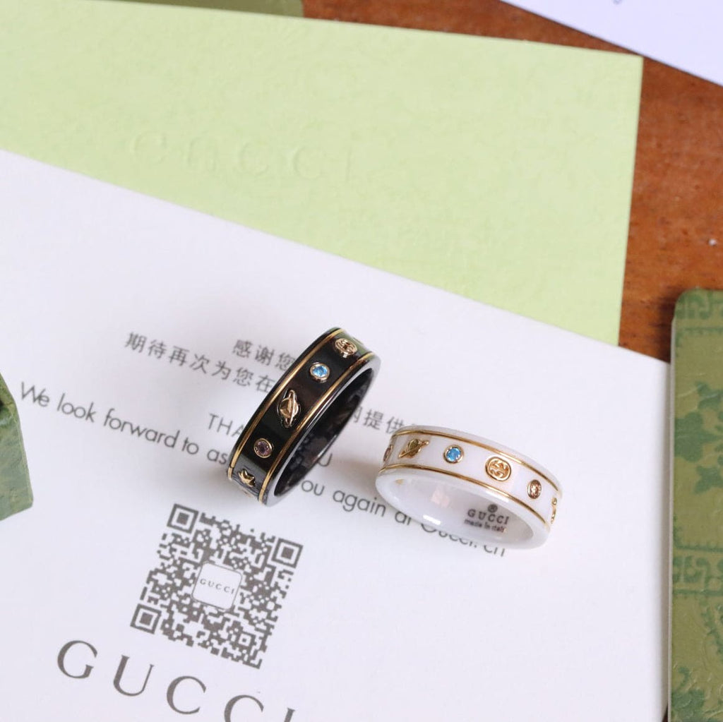 18K Double Gucci Icon With Gemstones White Zirconia Ring