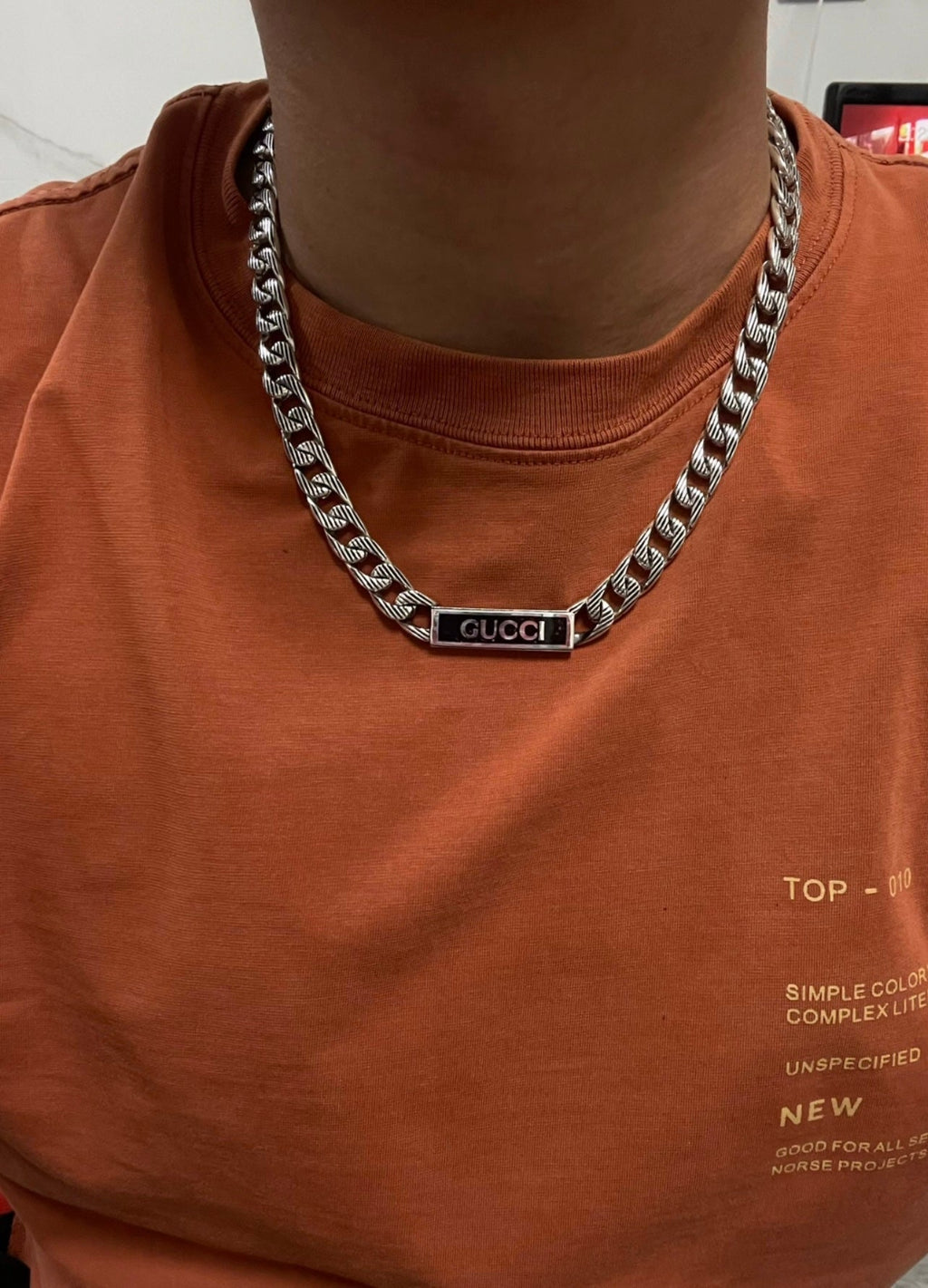 Double Gucci Logo Enamel Chain Necklace