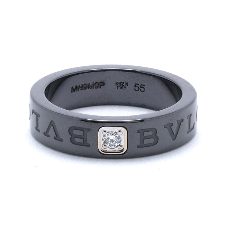 18K White Gold BVLGARI Black Ceramic Diamond Ring