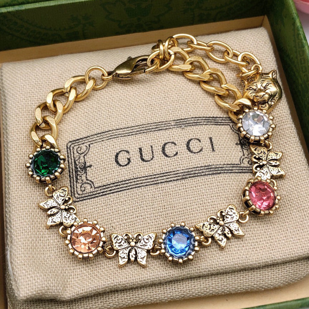 18K Double Gucci Interlocking Gucci Crystals Bracelet