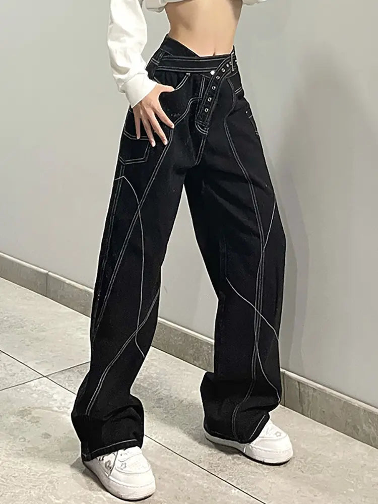 Unique Contrast-Stitch Jeans