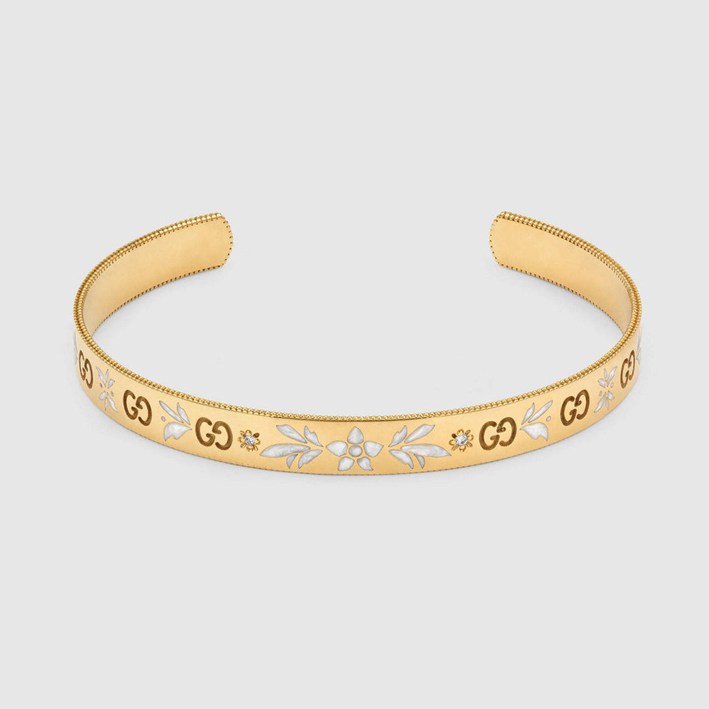 18K Double Gucci Icon Blossom Enamel Bangle Bracelet