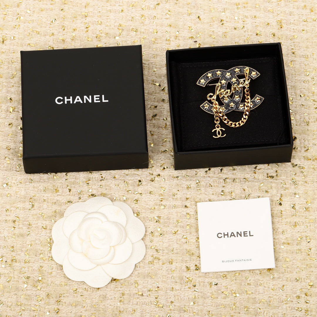 18K  Chanel Black Chain Brooch