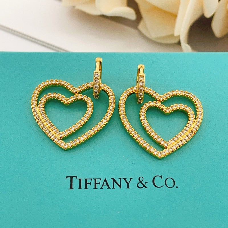 18K Tiffany Heart Diamond Earrings