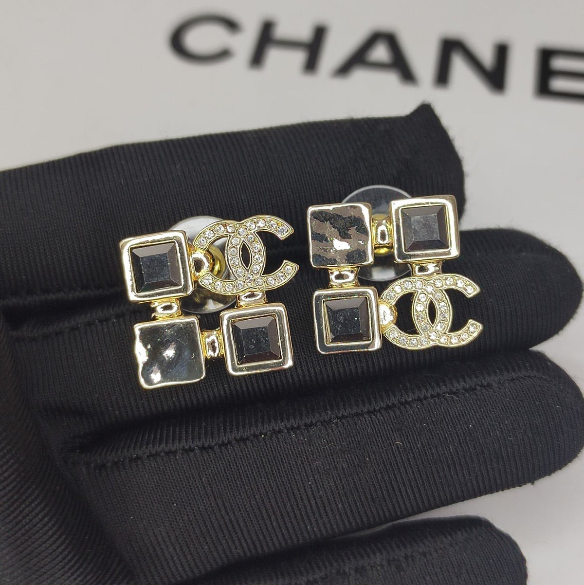 18K  Chanel Black Crystals Earrings