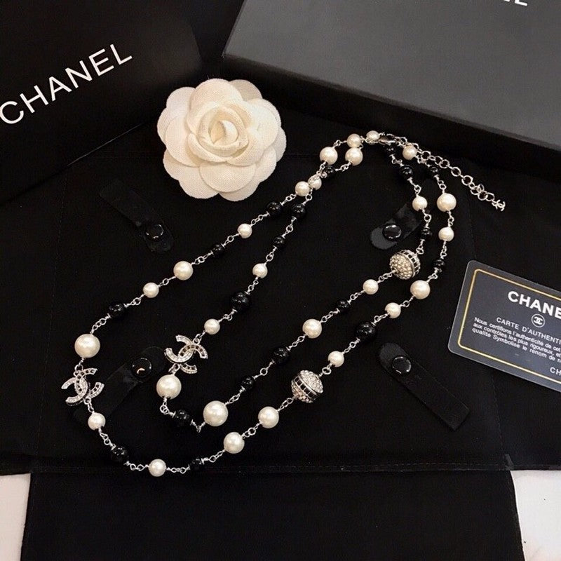 18K  Chanel Long Black Pearl Necklace