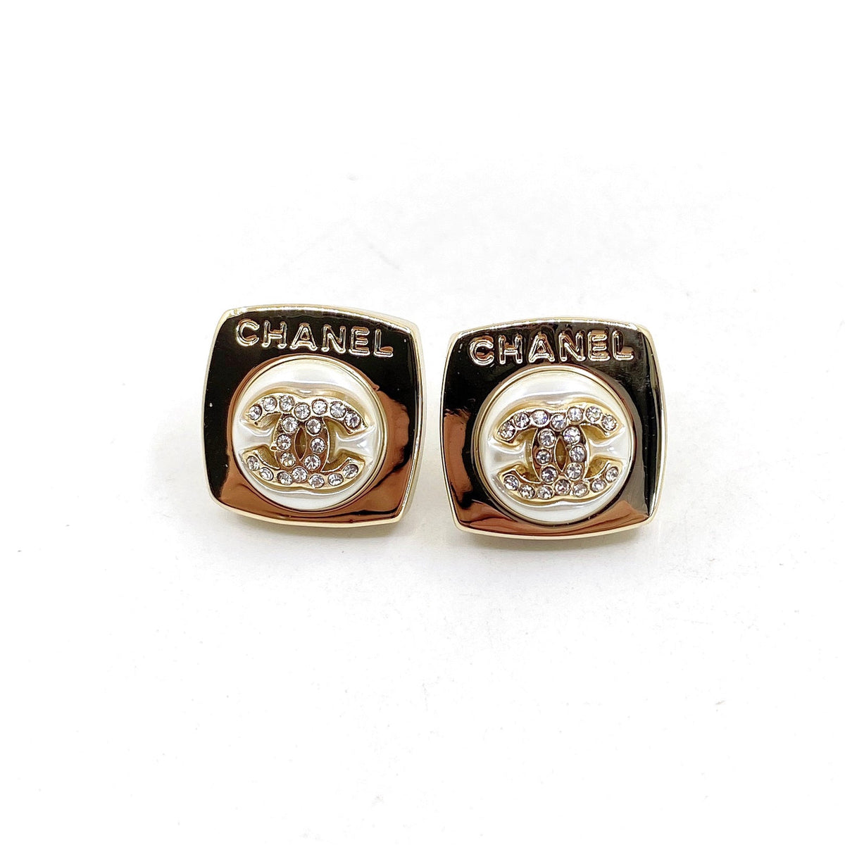 18K  Chanel Diamond Square Earrings