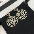 18K  Chanel Circle Pearl Pendant Earrings