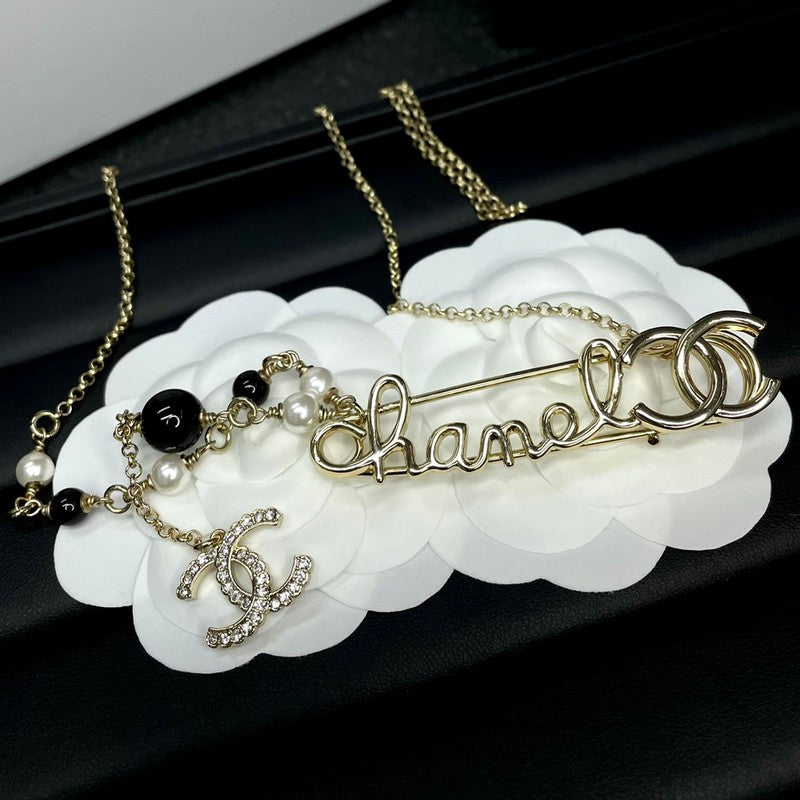 18K  Chanel Rhinestone Pearl Letter Necklace