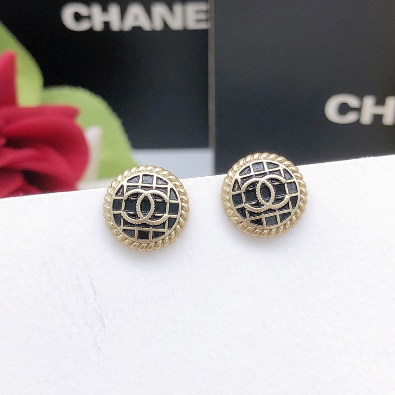 18K  Chanel Black & Gold Round Earrings