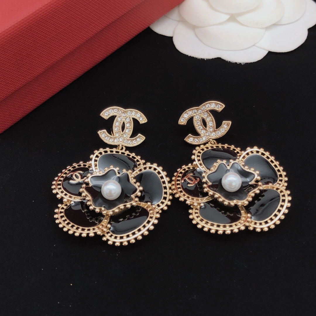 18K  Chanel Camellia Diamond Earrings