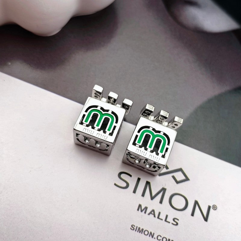 18K Miu Green & Yellow Cube Earrings