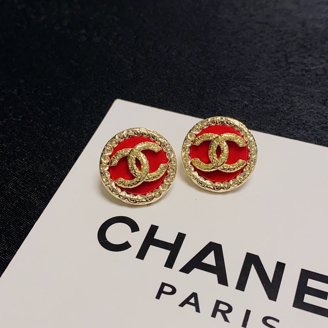 18K  Chanel Black & Red Earrings