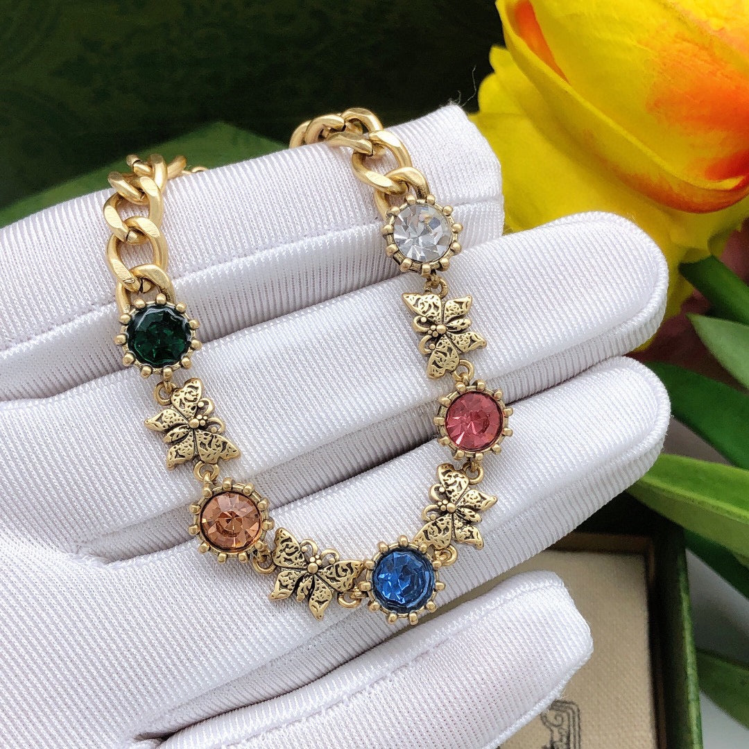 18K Double Gucci Interlocking Gucci Crystals Bracelet