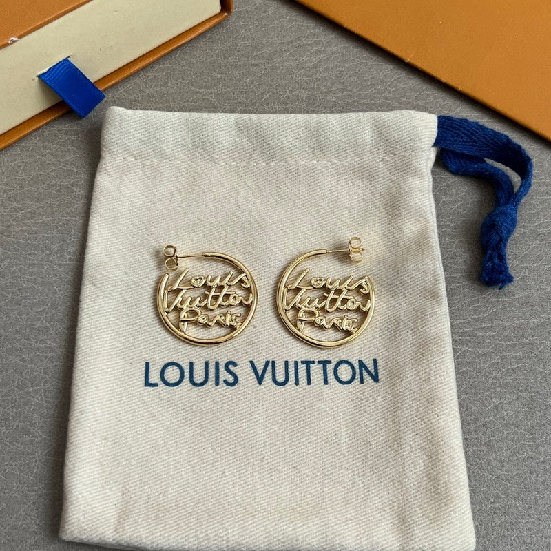 18K Louis Vuitton Script Gold Earrings