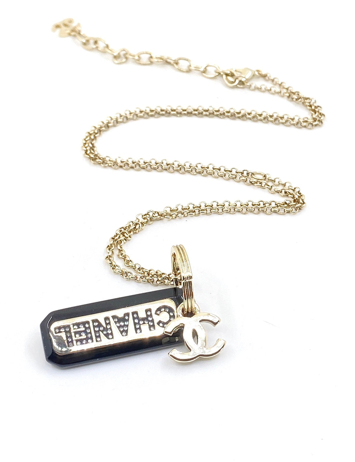 18K  Chanel Black Plate Chain Necklace