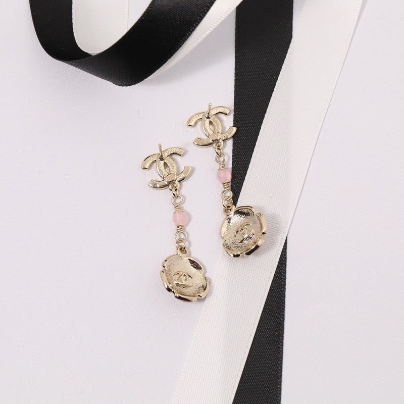 18K  Chanel Black & Pink Camellia Diamond Long Earrings