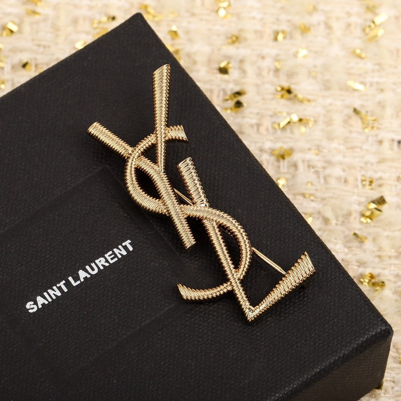18K YSL Stripe Gold Brooch