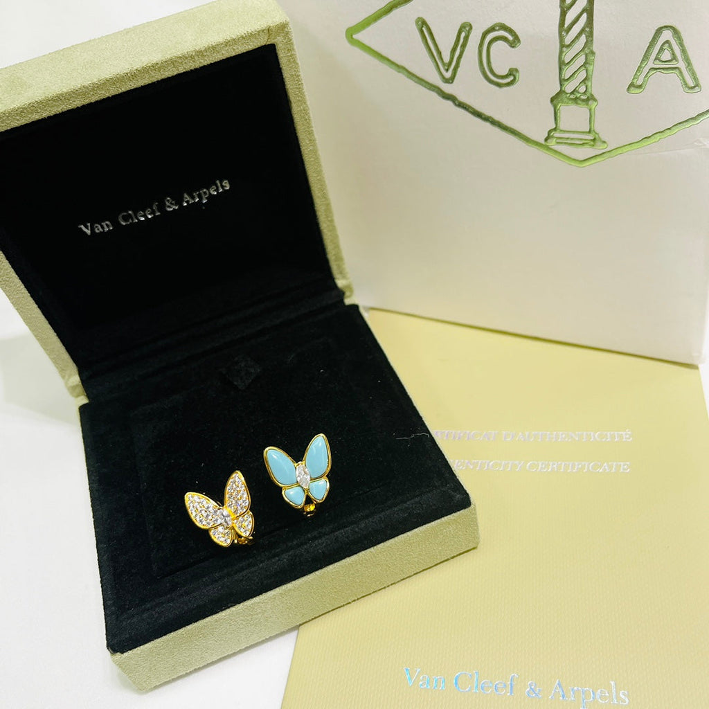 18K Two Butterfly Turquoise Earrings