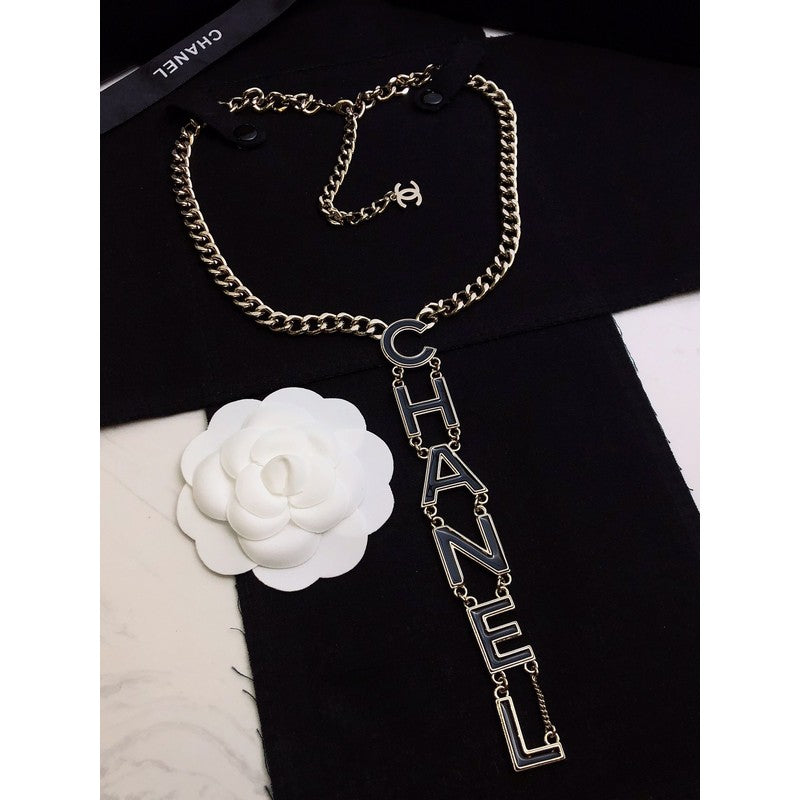 18K  Chanel 22S Big Black Logo Necklace