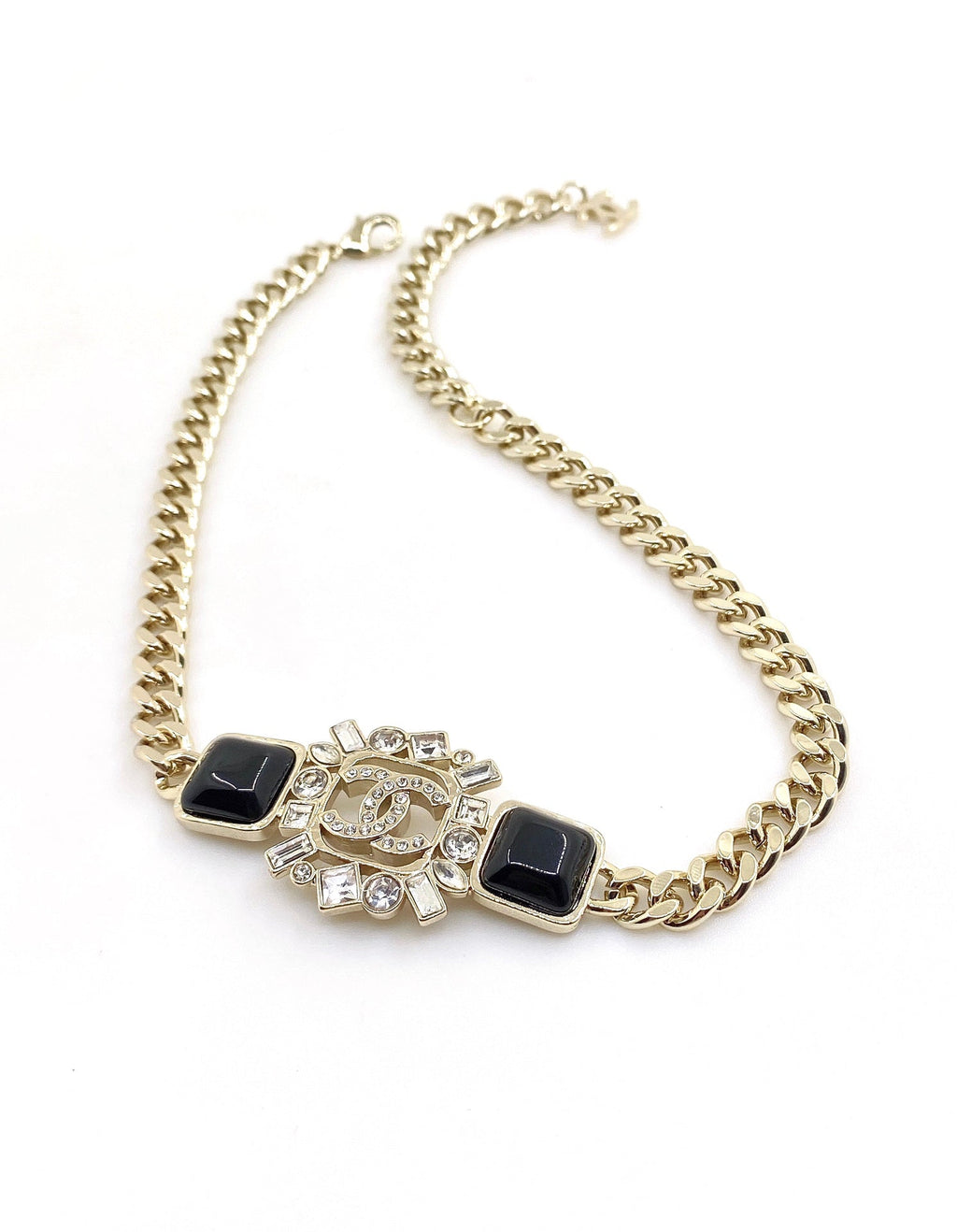 18K  Chanel Black Crystals Chain Necklace
