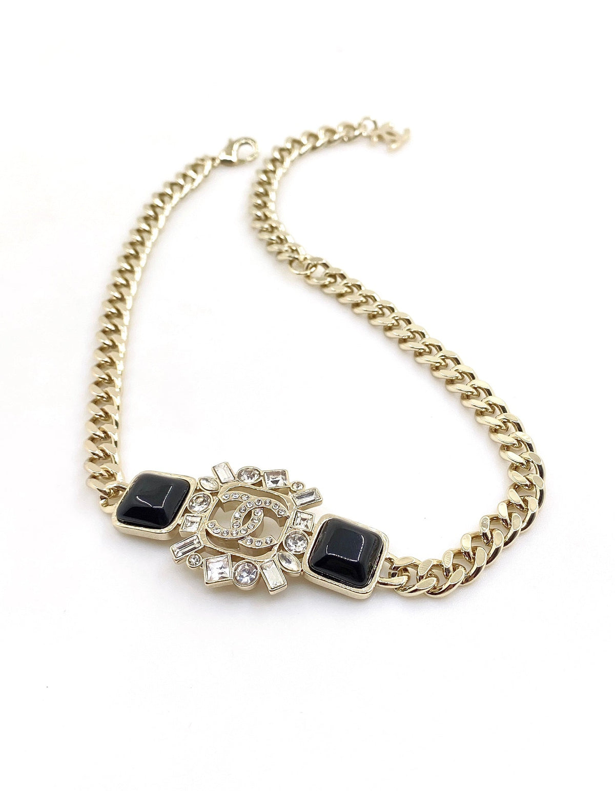 18K  Chanel Black Crystals Chain Necklace