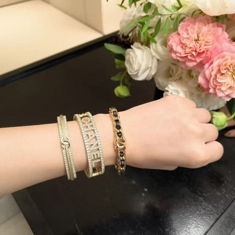 18K  Chanel Black Leather Cuff Bracelet