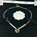 18K  Chanel Pink & Black Heart Pearl Necklace