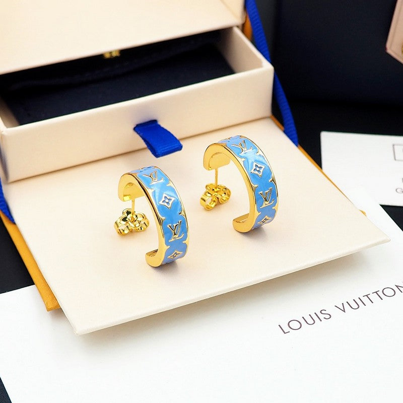 18K Louis Vuitton Nanogram Enamel Earrings