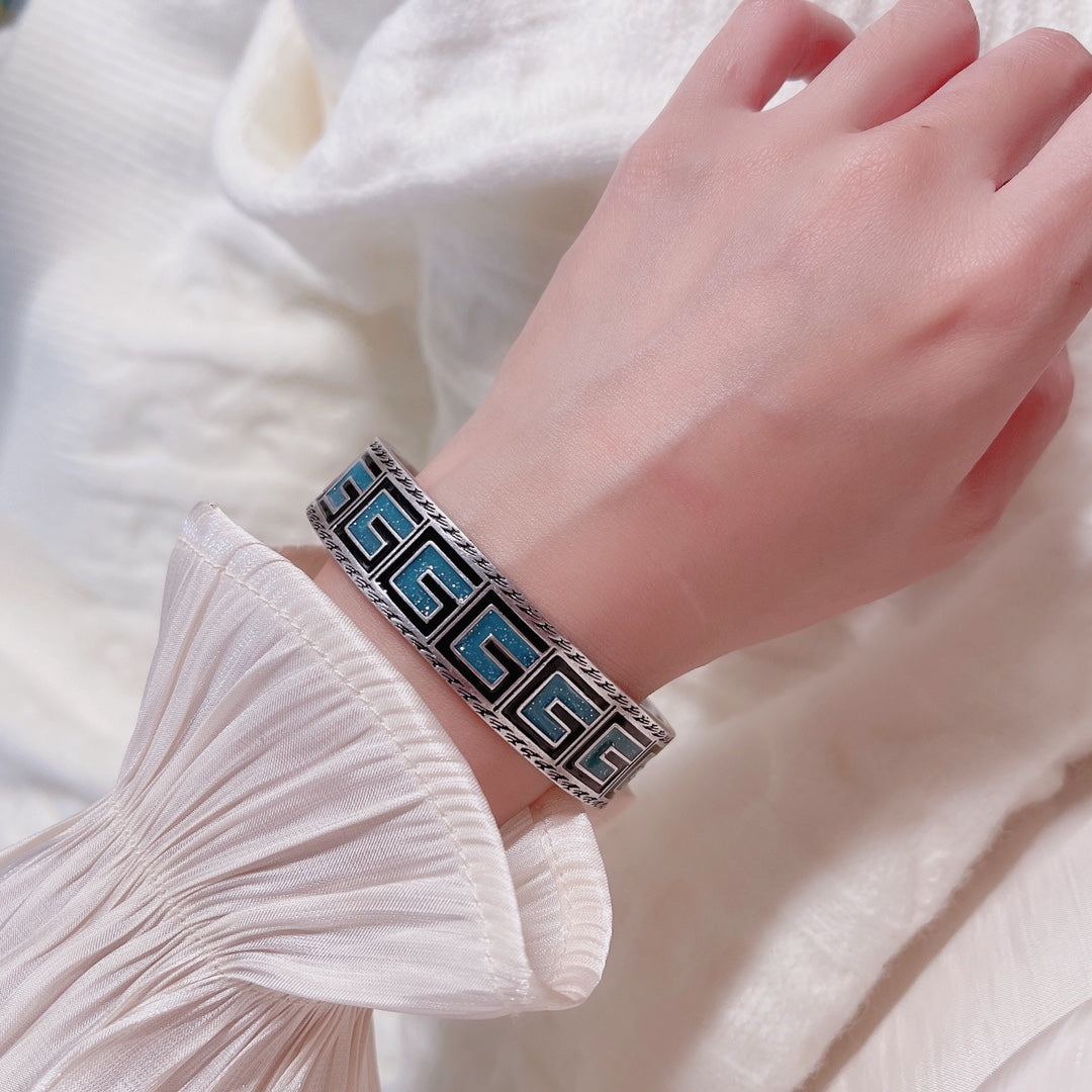 Double Gucci Cube Green Wide Bracelet