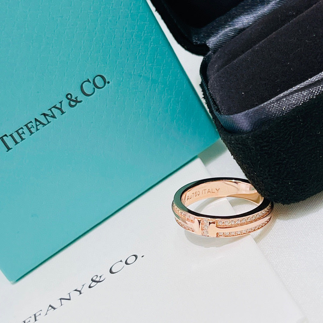 18K Tiffany Narrow Pave Diamond Ring